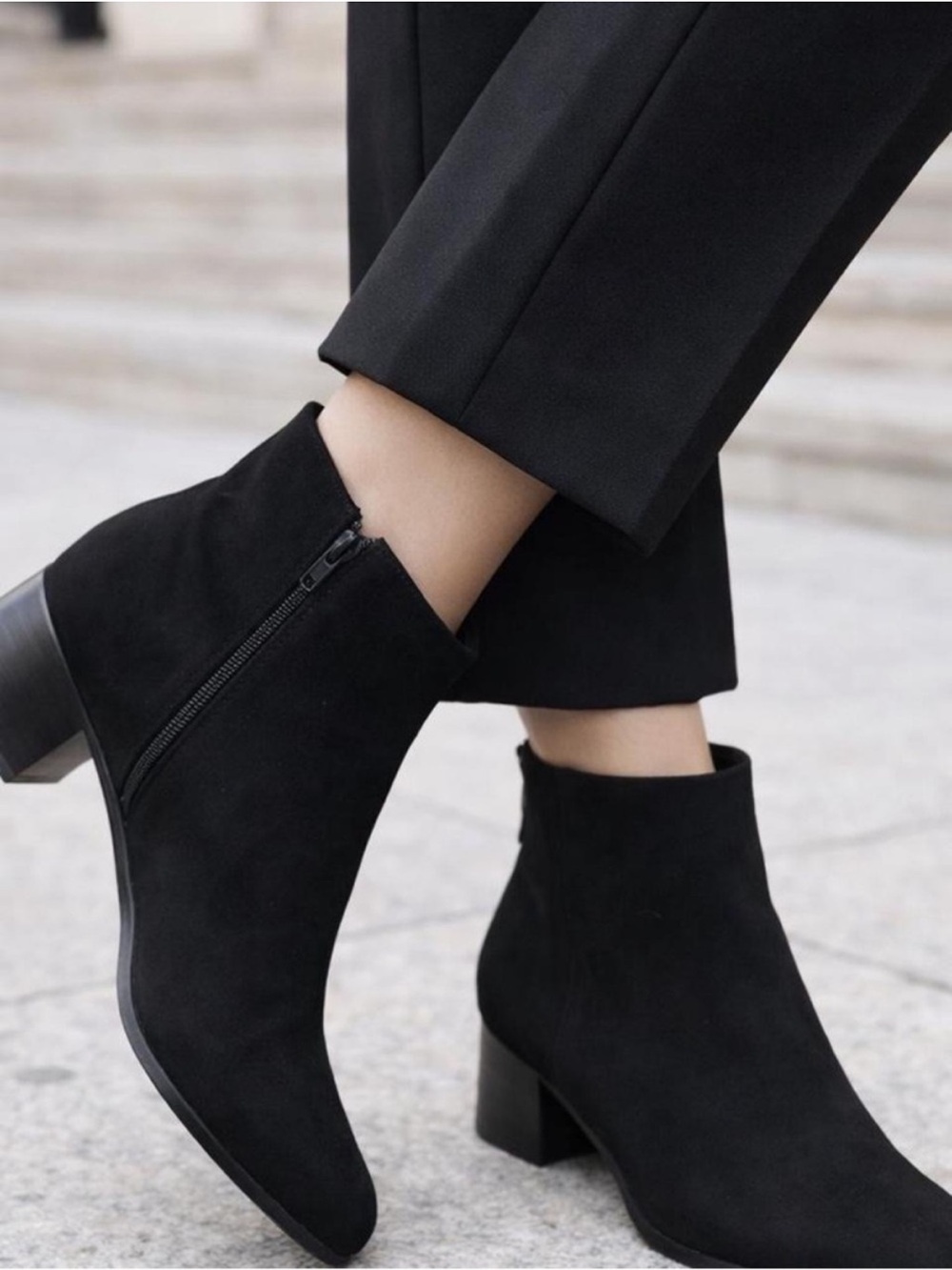 Time and Tru Black Faux Suede Block Heel Ankle Boots